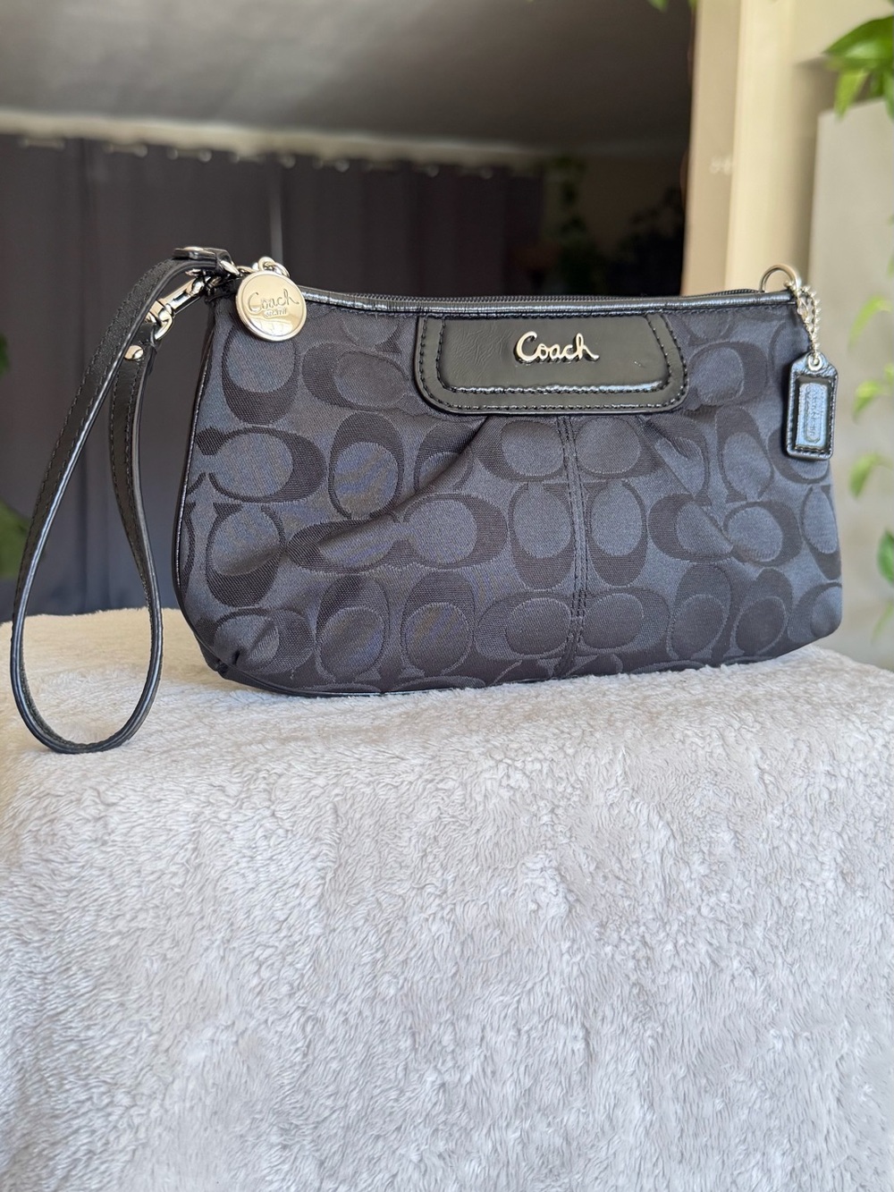 Vintage Coach Black Canvas Demi Pouch Wristlet Bag